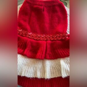 Red and White Layered Pet Sweater Dress with Red Sparkles at Waist.
XLg